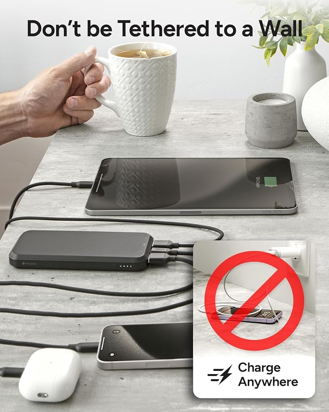 Mophie powerstation prime10 - Portable Power Bank with 10,000mAh Internal Battery, 18W USB-C PD Fast Charging, Charge 3 Devices Simultaneously, LED Power Indicator - Passports