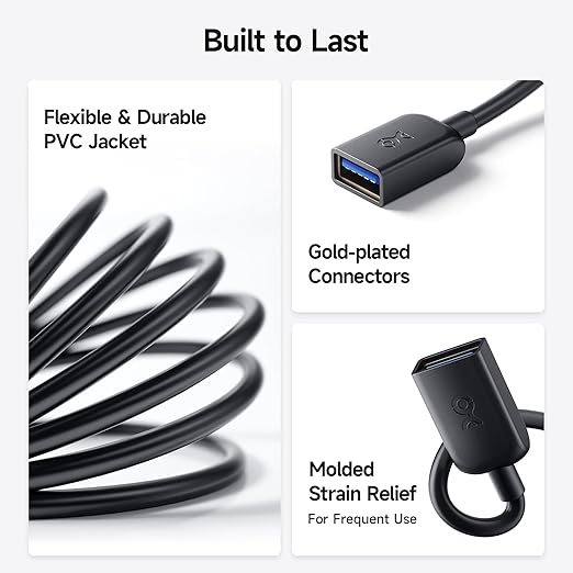 Cable Matters 2-Pack 5Gbps USB Extension Cable - 6ft, USB 3.0 Extension Cable, Male to Female USB3.0 Extender, Compatible with Webcam, VR Headset, Printer, Hard Drive, Black