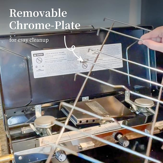 Camping Stove, 3 Burners Propane Portable Camp Stove with Regulator, Push-Button Instant Ignition, Adjustable Burners & Wind Guards for Car BBQ Picnics Outdoor Cooking (BLACK-20400 BTUs)