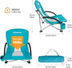 KingCamp Low Beach Chairs, Portable Folding Chair for Adults Extra Wide Ergonomic High Back Seat 300lbs Heavy Duty Lightweight Oversized Gear with Carry Bag for Outdoor Lawn Camping Picnic