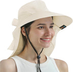 SUN CUBE Wide Brim Sun Hat with Neck Flap, UPF50+ Hiking Safari Fishing Hat for Men Women, Sun Protection Beach Hat