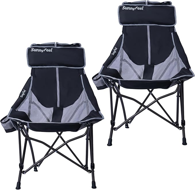 SUNNYFEEL High Back Camping Chair for Adults, 2 Pack Lightweight Camping Chair Support 250 lbs Heavy Duty Folding Chair Design Portable & Collapsible Camping Chairs for Outdoor, Camp, Beach, Picnic