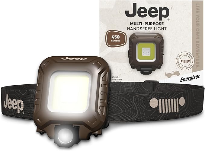 Energizer Jeep Multi-Purpose Hands-Free Rechargeable LED Light, 450 Lumens, Trail-Ready Clip-on Light, Headlamp, and Magnetic All in One