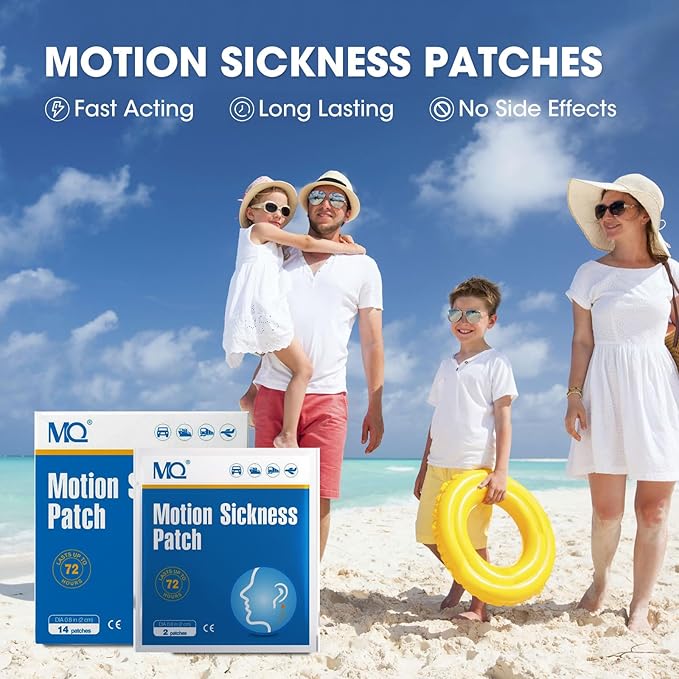 MQ 14ct Motion Sickness Patches Non Drowsy, Sea Sickness Patches for Cruise Travel Essentials, Waterproof Patch Behind Ear for Car Airplane Altitude Sickness, Long Last 72H