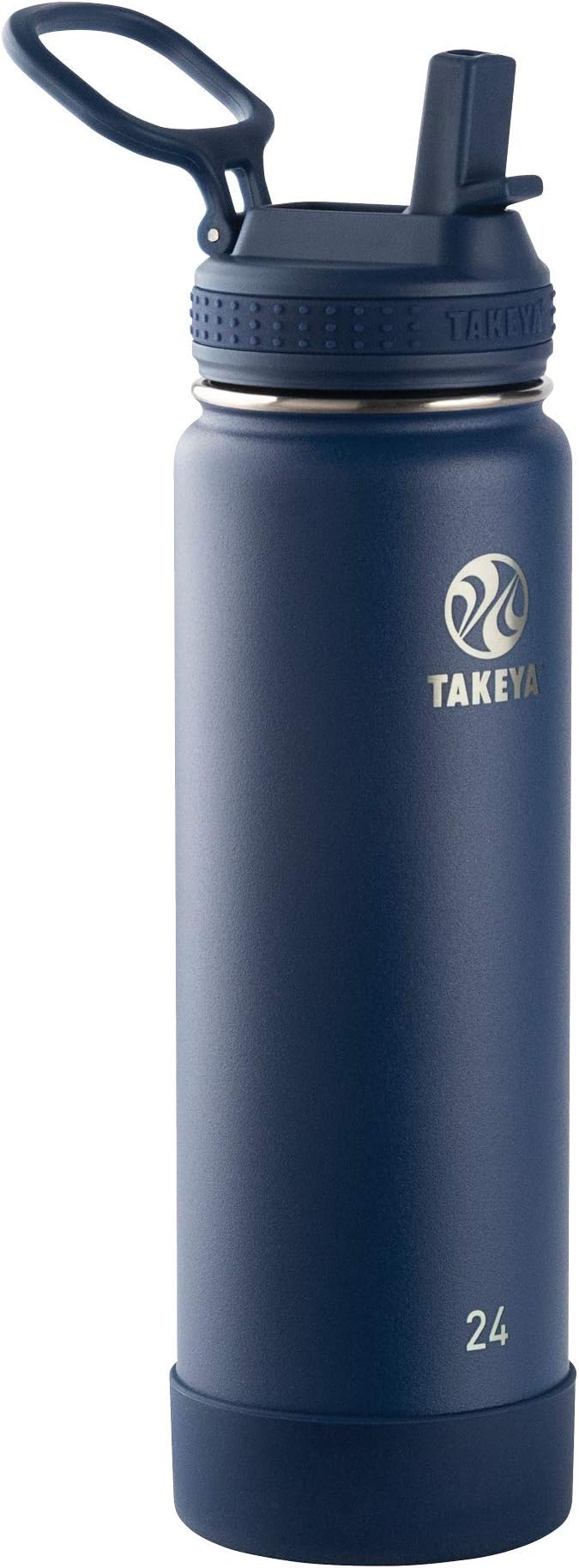 Takeya Actives 24 oz Water Bottle with Straw Lid - Double Wall Stainless Steel Insulation - Dishwasher Safe & BPA-Free - Removable Bumper - Midnight Blue