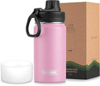 koodee Water Bottle for School-12 oz Stainless Steel Vacuum Insulated Wide Mouth Flask with Leakproof Spout Lid (Pink)