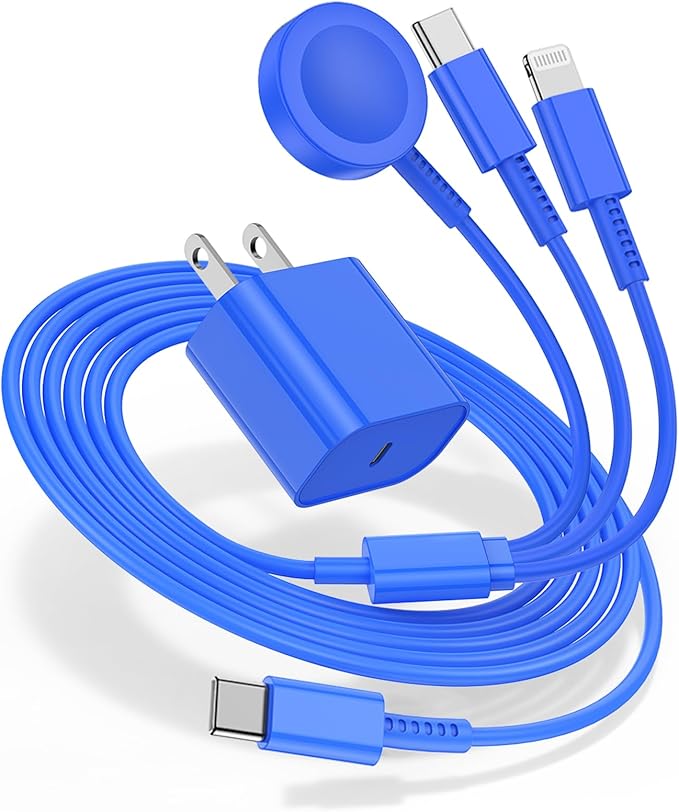 for Apple Watch Charger Fast Charging,3 in 1 Multi Chargers Cable with 20W USB C Charger, iWatch Charger Cord 6FT for iWatch Series Ultra 3/2/SE 3/11/10/9/8/7/6/5/iPhone17 15 16 Pro Max/14/13/12-Blue