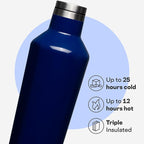 Corkcicle Classic Canteen Insulated Water Bottle - Stainless Steel Reusable Tumbler - Triple Insulated - Keeps Drinks Cold 25 Hours or Hot 12 Hours - Cupholder Friendly - Gloss Midnight Navy - 25 oz