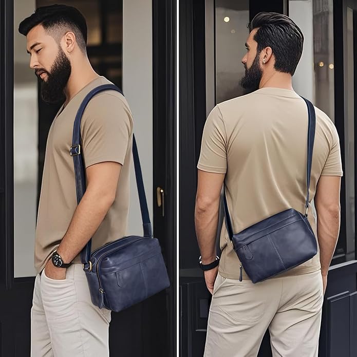 Augus Men's Leather Messenger Bag Shoulder Crossbody Backpack Bags Purse for Women Vintage Anti-Theft Waterproof Casual