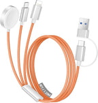 Temdan for Travel Vacation Essentials,3 in 2 USB C Cable for Apple Watch Charger/iPhone 17 Charger/Lightning,Multi Charging Cable Cord,Camping Essentials,Designed for iWatch &iPhone 16-12-4FT Orange