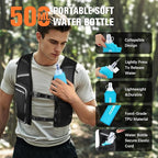 Running Vest for Women Men, Phone Pocket Running Hydration Vest with 500ML Soft Flask, Adjustable Chest Waist Straps, 10 Pockets Reflective Breathable Hydration Vest for Hiking, Biking, Marathon