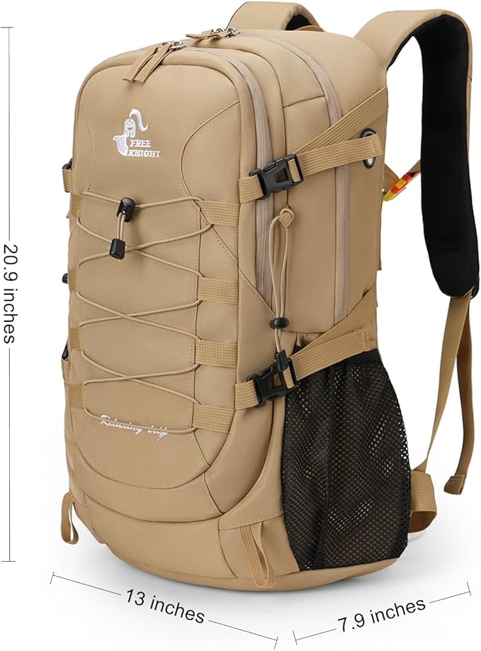 Bseash 40L Waterproof Hiking Camping Backpack with Rain Cover, Outdoor Sport Travel Bag Daypack for Climbing Skiing Cycling (Khaki)