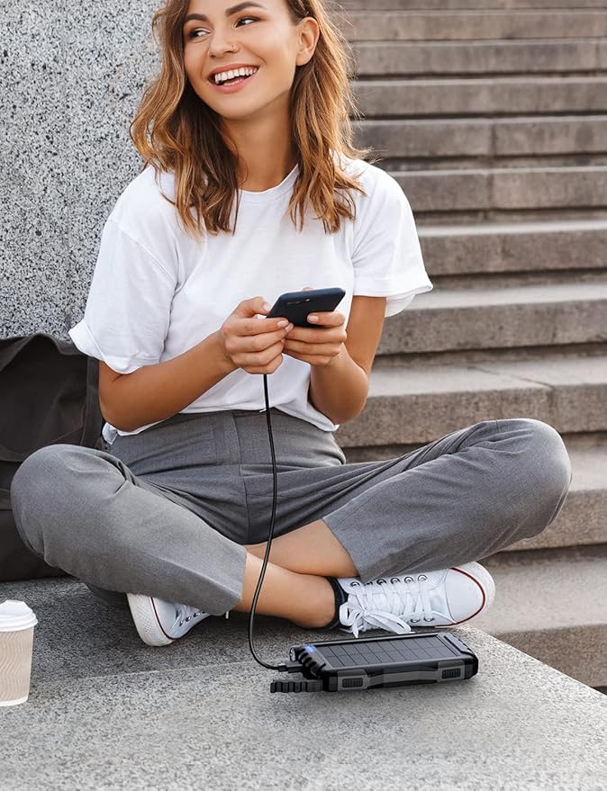 Power-Bank-Solar-Charger - 42800mAh Portable Charger,Solar Power Bank,External Battery Pack 5V3.1A Qc 3.0 Fast Charger Built-in Super Bright Flashlight (Deep Black)