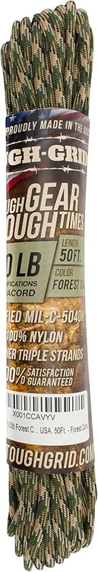 TOUGH-GRID 550 Paracord Rope Nylon Parachute Cord, Made in USA Survival Kit, Outdoor Adventures, Camping, Tactical Gear & Emergency Supplies, Military Type III Mil-Spec