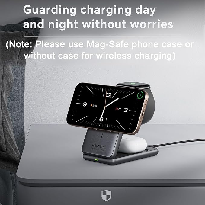 Wireless Charging Station,3 in 1 Charging Stand Made for Apple Watch Ultra 10 9 8 7 6 SE 5 4 3,Fast Wireless Charger Made for iPhone 17/Air/16/15/14/13/12/11/X,for AirPods Pro