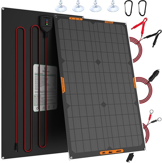 OYMSAE 30 Watt 12 Volt Solar Panel Solar Trickle Charger 30W 12V Portable Solar Battery Charger & maintainer with Cigarette Lighter Plug & Alligator Clip