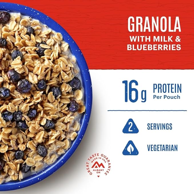 Mountain House Granola with Milk & Blueberries Freeze Dried Backpacking & Camping Food 6-Pack