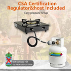 Propane Stove 1 Burner Gas Stove, 14500 BTU High-Efficiency Auto Ignition Tempered Glass LPG Cooktop with CSA Regulator and Hose – for Outdoor Camping, RV, and Emergency Cooking