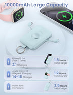 RORRY CharmGo Portable Charger, 10000mAh 20W Fast Charging Portable Charger Power Bank with Built in Cables, Travel Battery Pack for iPhone 17/16/15/14/13/12 and Apple Watch, Blue