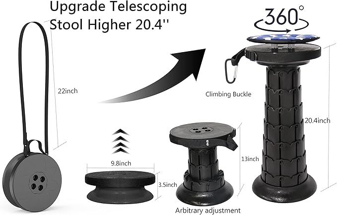 2025 Upgraded XXL Collapsible Stool with Cushion 20.4", 200Kg Max Weight, Wider & Taller Pop Up Seat, Heavy Duty Portable Retractable Folding Stool or Travel Foot Rest, Gift for Camping & Outdoors