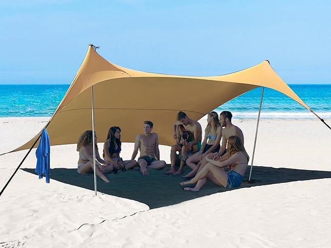 10×10ft UPF50+ Beach Tent Sun Shelter, Windproof Stable Outdoor Pop Up Beach Shade Canopy for Camping, Fishing, Backyard Fun or Picnics, 2 Poles