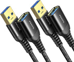 AINOPE 2 Pack USB Extensions Cable High Speed USB 3.0 Extension Cord Type A Male to Female Sturdy Braided Material Fast Data Transfer Compatible with USB Keyboard,Mouse,Flash Drive,Black,10FT+10FT