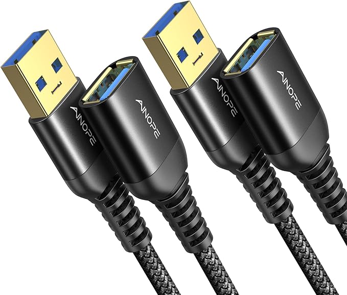 AINOPE 2 Pack USB Extensions Cable High Speed USB 3.0 Extension Cord Type A Male to Female Sturdy Braided Material Fast Data Transfer Compatible with USB Keyboard,Mouse,Flash Drive,Black,10FT+10FT