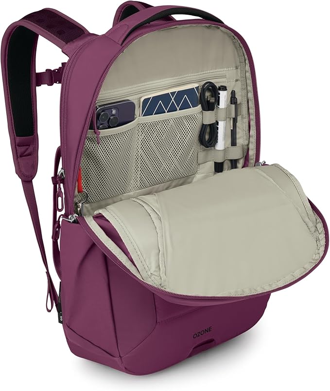 Osprey Ozone Laptop Backpack with Ventilated AirScape™ Backpanel - Lightweight Travel Backpack with 16” Laptop Sleeve - Carry-On Compatible Travel Bag for Men and Women, Moody Burgundy