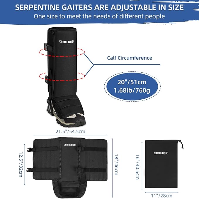CAMULAND Snake Gaiters for Men & Women, Durable Waterproof Snake Guards for Lower Leg Protection