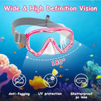 Vvinca Snorkeling Gear for Kids Dry Top Kids Snorkel Set for Boys Girls Junior Youth Children Age 4-14 Swim Goggles with Nose Cover Anti-Fog Panoramic View Adjustable Elastic Diving Mask and Snorkel