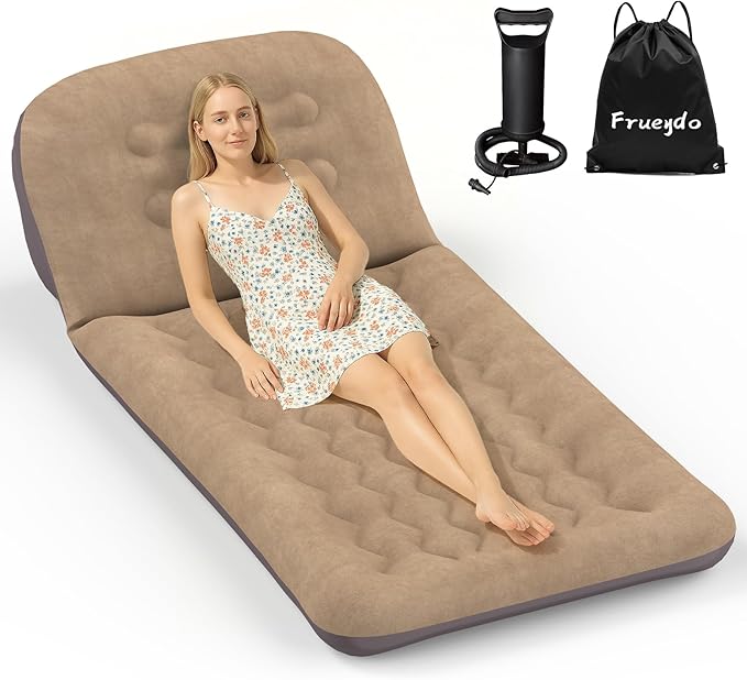Inflatable Camping Air Mattress with Adjustable Backrest-Inflatable Lounge Sofa Chair Single Portable Bed for Home or Outdoor Relaxing