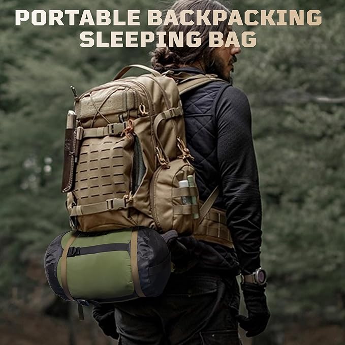 Sleeping Bag for Adults, Warm Weather Camping Mummy Sleeping Bags (25-36℉) with Adjustable Hood, Phone Pocket & Compression Sack for Hiking Travel Hunting