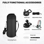 Insulated Water Bottle 40 oz, Triple Wall Vacuum Stainless Steel (Cold for 48 Hrs), Leak Proof & BPA-Free, Modern Water Flask Jug with Paracord Handle & Straw Spout Lids, Hydrangea