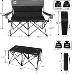 Northroad Folding Camping Chair Set of 4, Portable Collapsible Conversation Set w/1 Sofa, 2 Single Chairs, 1 Table for Family Patio, Outdoor Travel,Beach(Black)