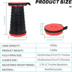 Upgraded Camping Folding Stool with Carrying Straps Lightweight Yet More Sturdy with Load Capacity 450lbs Portable Collapsible Retractable for Camping Fishing Hiking BBQ（Red-Black）