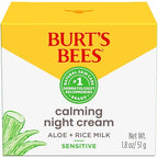 Burt's Bees Calming Night Cream With Aloe and Rice Milk, Face Moisturizer For Sensitive Skin Infuses Skin With Moisture While You Sleep, 98.8 Percent Natural Origin Skin Care, 1.8 oz. Tub