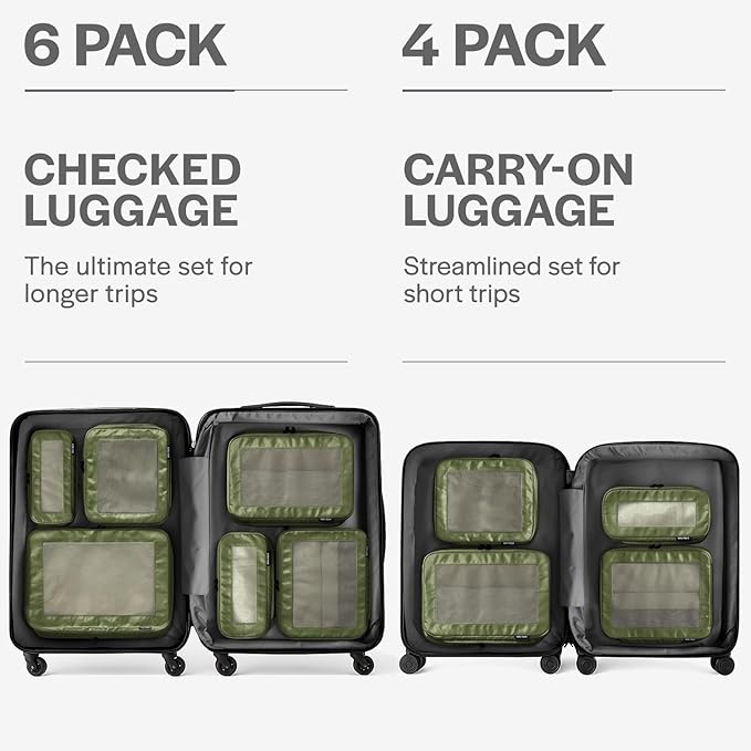Compression Packing Cubes for Travel - Luggage Organizer Bags - Double Zipper Packing Cubes for Suitcases (4-Pack, Olive)
