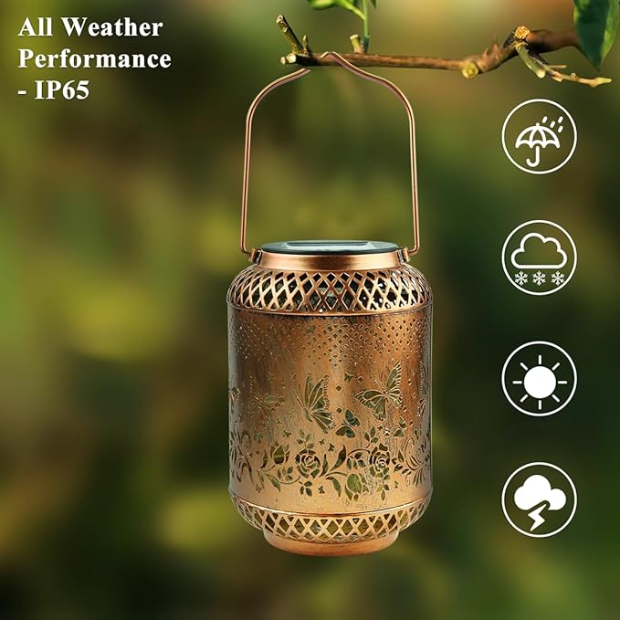 Butterfly Solar Lanterns Outdoor Waterproof Women Birthday Gifts for Mom Grandma Sister Garden Decor Metal Hanging Solar Lights for Yard Patio Backyard Lawn Porch Decorations
