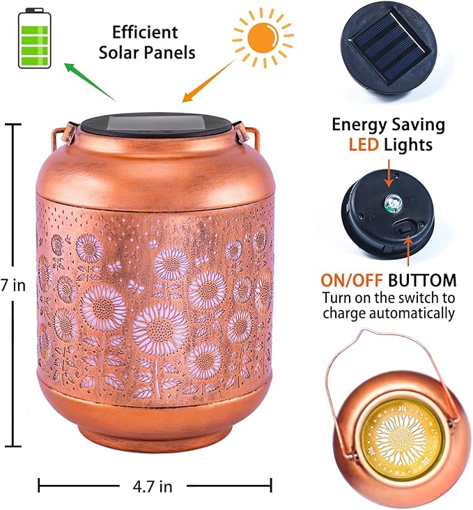 Sunflower Solar Lanterns Outdoor Waterproof Hanging Solar Lights Sunflower Gifts for Women/Men/Sunflower Lovers Gifts Metal Decorative LED Sunflower Lanterns for Garden Decor,Patio,Lawn,Pathway,Yard