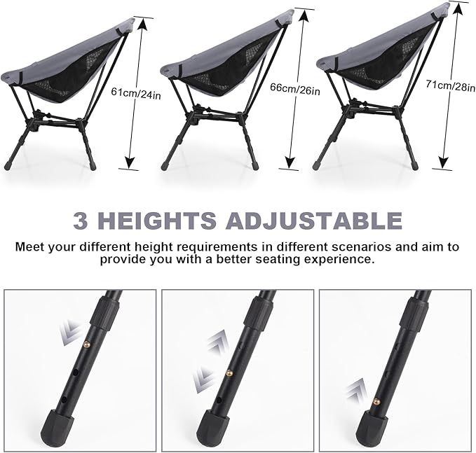 MINGPINHUIUS Lightweight Folding Chair for Camping: Ultra Light Height Adjustable Camp Chair Outdoor Adventures Bilateral Breathable Mesh Structure for Hiking Mountaineering Beach (Gray)