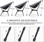 MINGPINHUIUS Lightweight Folding Chair for Camping: Ultra Light Height Adjustable Camp Chair Outdoor Adventures Bilateral Breathable Mesh Structure for Hiking Mountaineering Beach (Gray)