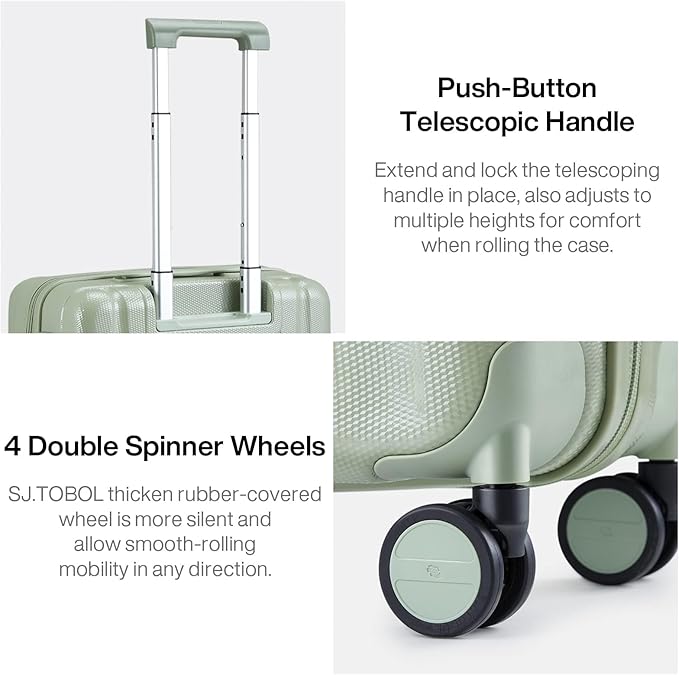 Hanke 14 Inch Underseat Carry On Luggage with Wheels Hard Shell Suitcases Carry On Bag Lightweight Small Mini Suitcase Travel Luggage for Travel（Bamboo Green）