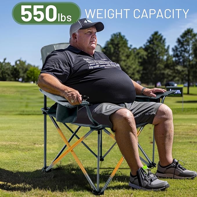 TIMBER RIDGE Oversized Folding Camping Chair for Adults, Support 550 LBS Heavy Duty with Cup Holder Side Pocket for Camping, Lawn, Picnic, Grey