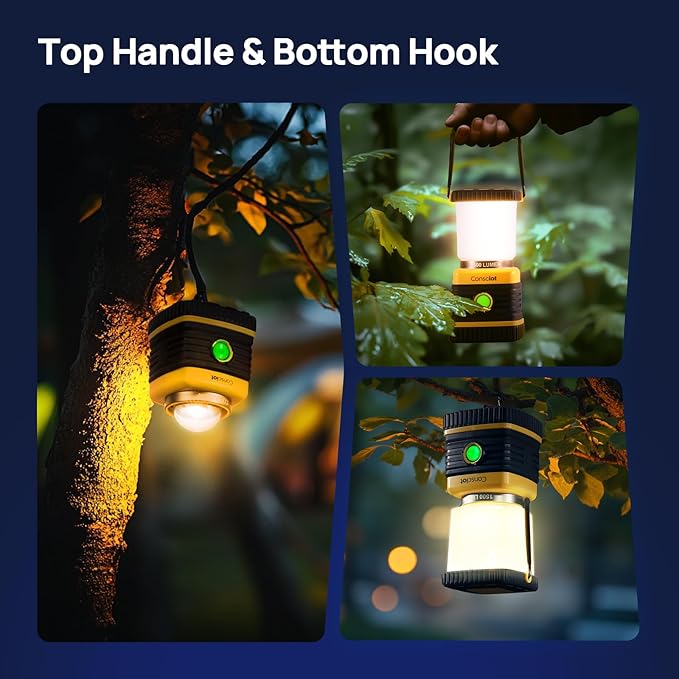 LED Camping Lantern, Consciot C02 USB-C Rechargeable Camping Lights, 1500LM, 5 Light Modes, Up to 100H Run Time, IPX4 Waterproof, Dimmable Tent Lights for Power Outages