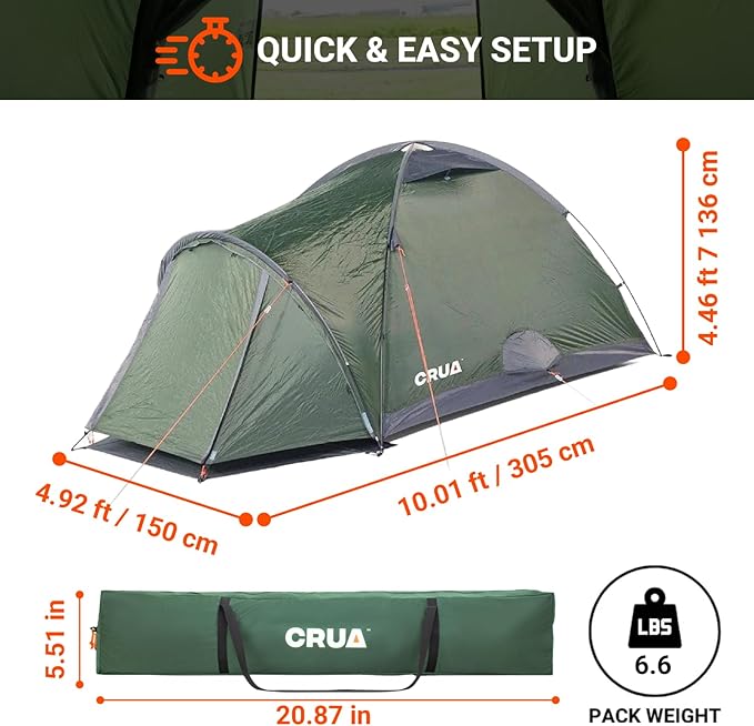 Crua Duo Outdoor Camping Tent – 2 Person Tent for Camping, Easy Pop-up Assembly, Lightweight and Waterproof Outdoor Gear for Hiking Backpacking, Weather Resistant