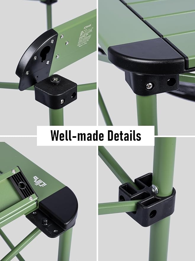 iClimb Lightweight Stable Alu. Folding Square Table Roll Up Top with Carry Bag for Camping Picnic Backyards BBQ Camp Kitchen (Green, M)