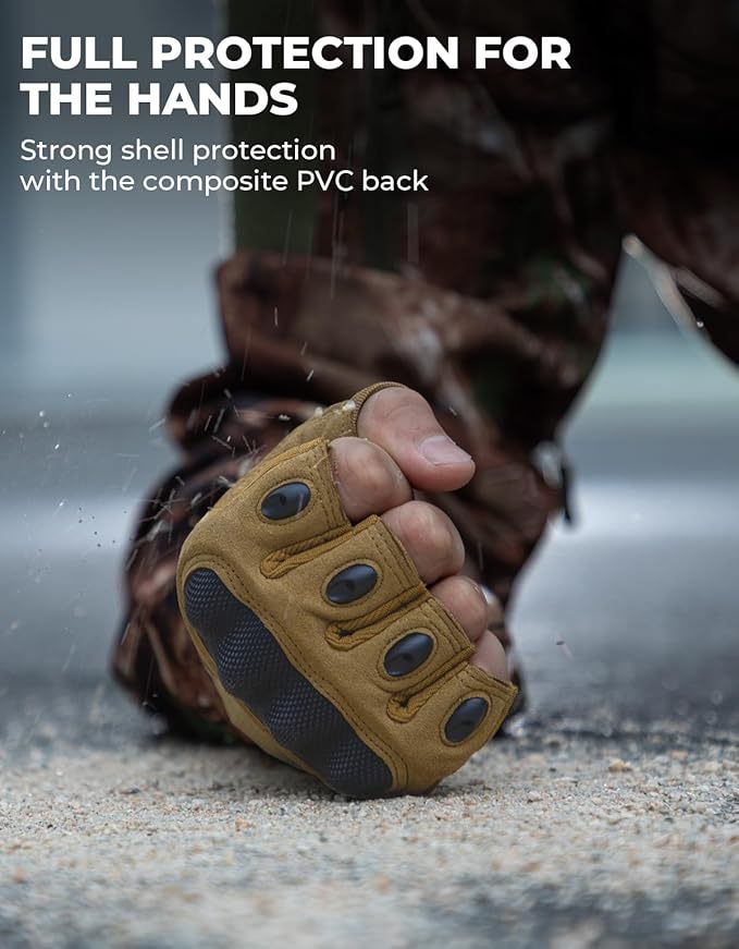 KEMIMOTO Fingerless Tactical Gloves for Men, Motorcycle Gloves for Outdoor Work Sports, Fingerless Cycling Gloves for Hunting Hiking Camping