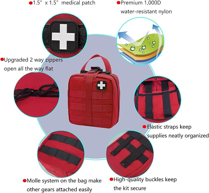 First Aid Kit Med Medical - Kit Rip-Off 180 pcs Water-Resistant Emergency Kit for Camping Hiking Home Outdoor Truck Vehicle Car Fishing Travel Biking