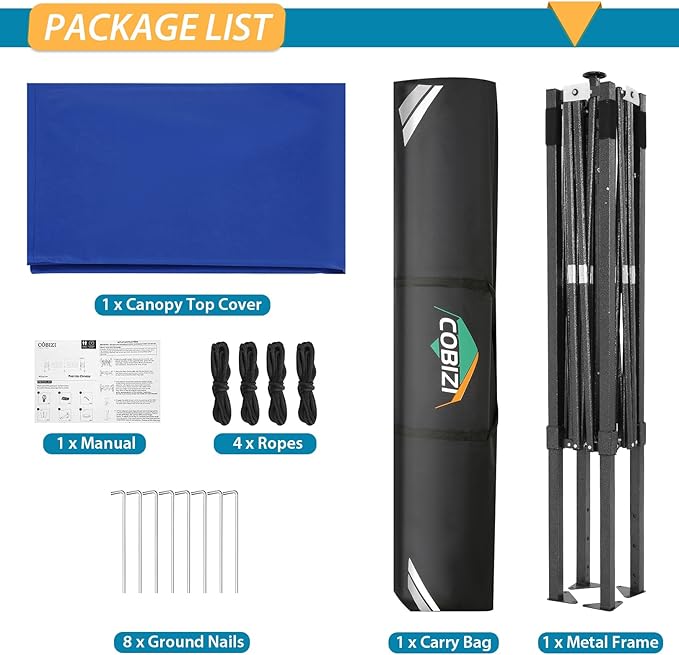 COBIZI 6.6x6.6 Pop Up Canopy Without Sidewall,Heavy Duty Canopy UPF 50+ All Season Wind Waterproof Commercial Outdoor Party Tents for Parties Canopy Gazebo with Storage Bag(6.6 x 6.6 ft Dark Blue)