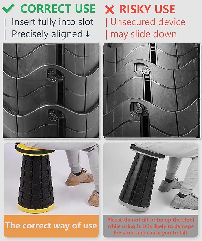 Wind Tour Portable Foldable Telescoping Stool Lightweight Collapsible Stool Retractable for Adults Outdoor Fishing Hiking Travel BBQ (Black)